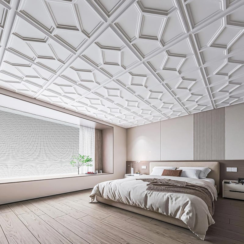 WOWSTAR 12-Pack 24"x24" Drop Ceiling Tiles, 3D Decorative Glue Up Ceiling Tiles, White - Image 2